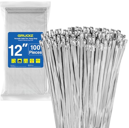 100 Piezas Bridas de Acero Inoxidable 300 mm x 4,6 mm, Capacidad de Carga 122 kg, Multiusos Para Fijación de Tuberías, Reparación de Cercas y Atado de Cables