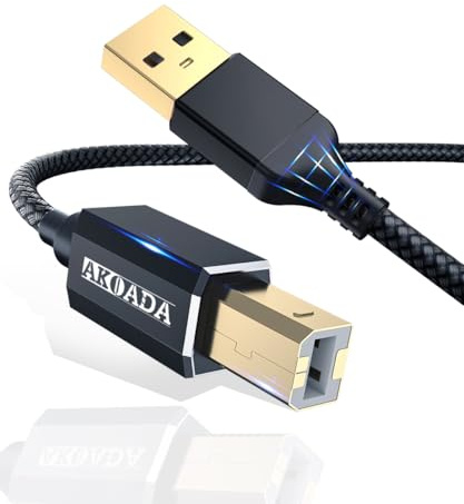 AkoaDa Câble d'imprimante USB - Câble scanner USB A vers USB B 2.0 - Pour imprimante HP, Canon, Dell, Epson, Lexmark, Xerox, Brother etc (Noir, 4.5m)