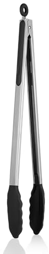 U-Taste Pinza da Cucina in Silicone: Resistente al Calore 250℃ con Punte in Gomma Antiaderente ben Sigillate e Manico in Acciaio Rivestito in Silicone e Bloccaggio Liscio (Nero, 41cm)