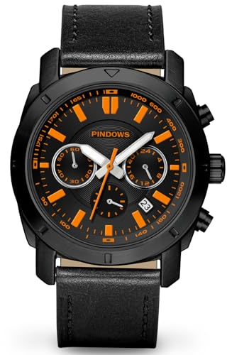 PINDOWS Herrenuhren, Herren-Chronograph, großes Zifferblatt, modische Quarzarmbanduhr mit Edelstahl- oder Lederarmband.