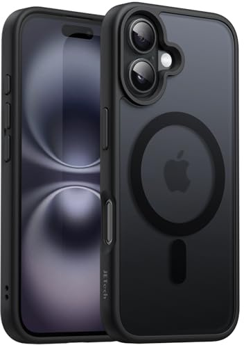 JETech Magnetiskt Matte Skal för iPhone 16, Svart | Kompatibel med MagSafe, Genomlysande Matt Baksida, Tunt Stötsäker