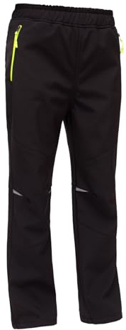MEILONGER Boys Girls Softshell Hiking Pants Fleece Lined Skiing Snow pants Kids Outdoor Trousers(23003Black,10-12)
