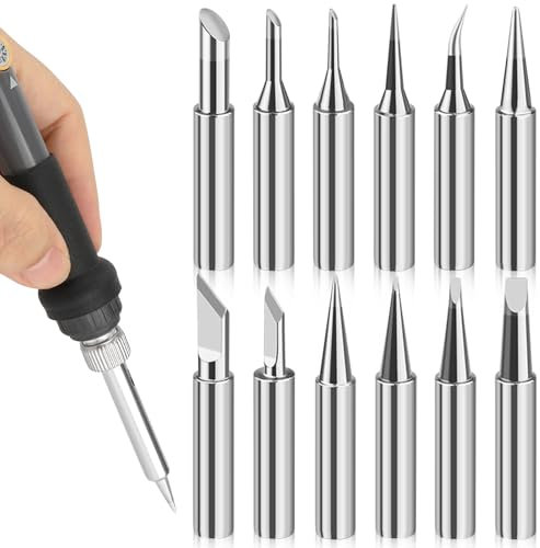 LPZMPZ 12 Pièces Panne fer à Souder Embouts à Souder 900m kit de Remplacement de Pointes à Souder Compatibles Avec des Marques Telles que Radio, Atten, Hakko(Argent)