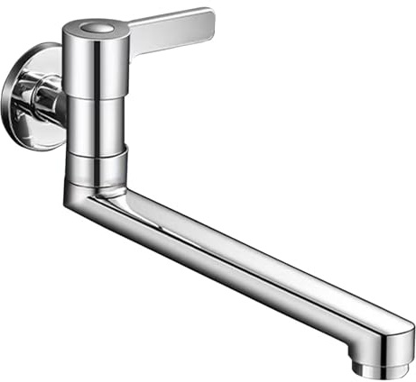 SXWYLZ Rubinetto Lavello Cucina A Muro Solo Acqua Fredda Monocomando Acqua Fredda A Parete In Ottone Rubinetto Lavatoio Girevole Rubinetto da Bagno A Muro,Colore Cromo,20 Cm