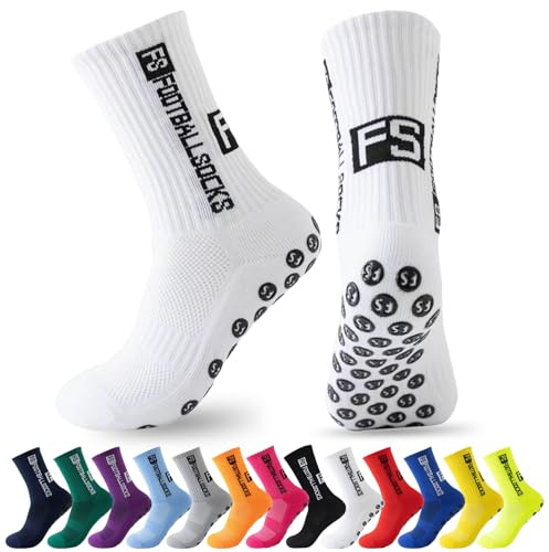 MPXEAVG 3 Paires Chaussette Foot Antidérapante, Chaussettes Antidérapantes Homme, Chaussettes Sport Homme 37-45, pour Football, Basket-ball, Course(Blanc)