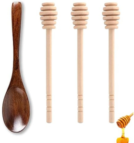 VONJUMA 4 Pezzi Cucchiaio Per Miele Agitatori Per Miele Cucchiai Di Miele Cucchiai Di Miele In Legno Agitatori Per Miele Con Sollevatore Di Miele Bastoncini Di Miele A Spirale Agitatori