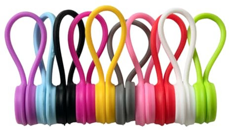 10 Stück wiederverwendbare Magnet-Kabelbinder aus Silikon, Organizer, wiederverwendbar, USB-Kabelmanager für Büro, Schule, Zuhause, Kabelbinder (mehrfarbig)