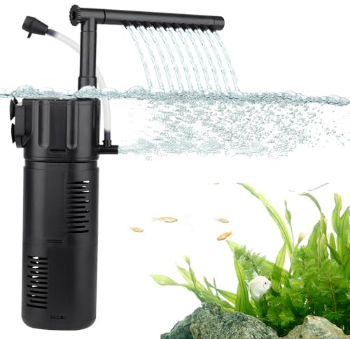 hygger 4 in 1 Internal Aquarium Filter, Adjustable Flow Submersible Filter 300L/H, 5W Power Quiet Aquarium Fish Tank Filters for 5-15 Gallon Tank with Aeration & Rainfall