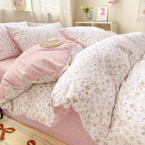 AShanlan Juego de ropa de cama 200 x 200, algodón, blanco con flores rosas | Funda nórdica de 200 x 200 cm y 2 fundas de almohada de 80 x 80 cm, certificado ÖkoTex, con cremallera, 3 piezas
