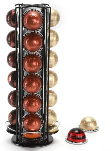 SYSYLY Soporte giratorio para cápsulas de café compatible con Vertuo, Organizador para guardar cápsulas de café,(28 Cápsulas), Color Negro.