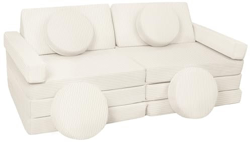 Velinda Spielsofa Modulsofa Spielmöbel Kindersofa Familienmöbel Bausteine-Set + Lenkrad (Farbe: cremefarben (Cord))