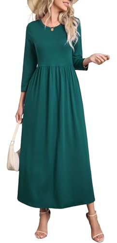 Enmain Vestido Mujer Manga Larga Elegante Invierno Cómodo con Bolsillos Vestido Largo Mujer Casual Largo Talla Grande Elástico