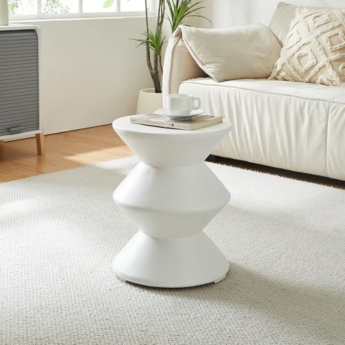 [en.casa] Tavolino da Divano Tavolo Basso Rotondo in Calcestruzzo Leggero Tavolino da Caffè Design per Interni ed Esterni Coperti 47xØ37 cm Bianco
