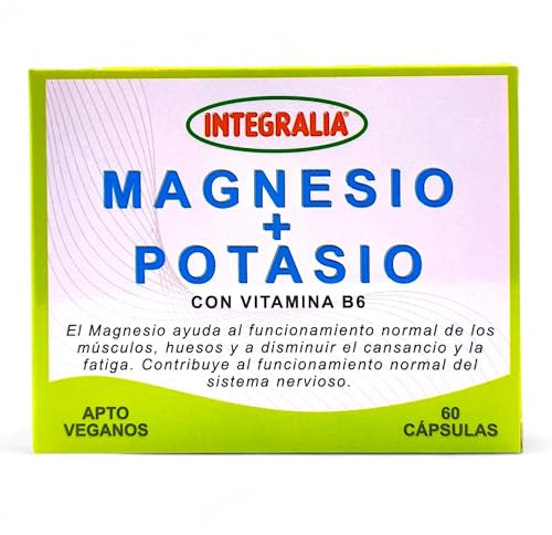 Integralia Magnesio y Potasio 60 Cápsulas - Suplemento para Reducir Fatiga, Apoyo Muscular y Nervioso, Reforzado con Magnesio y Potasio para Energía Diaria - Apto para Veganos
