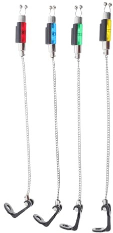 UKCOCO 4 Pièces Alarme Lumière Indicateur de Morsure avec Chaîne Flexible Tensionneur pour Canne à Pêche Accessoires Clip Extérieur et Voyage Détection Rapide et Discrète