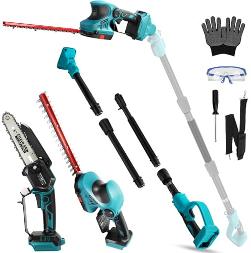 6 Pollici Mini Motosega & Tagliasiepi a Batteria Compatibile con Makita 18v (senza batteria), Motosega Elettrica con Asta Telescopica, Portata Massima fino a 4,57 m, con Manico Telescopico, Sega