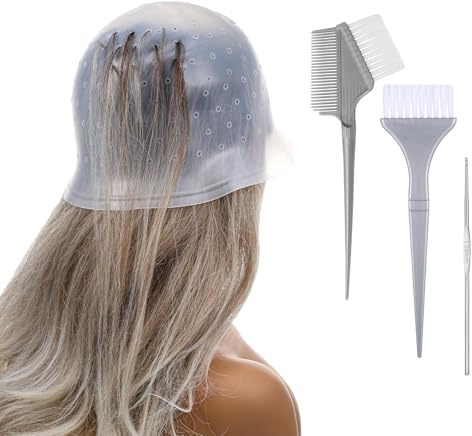 TIESOME Silicone Highlighting Cap with Needles & Brushes, Reusable Punched Hair Cap for Salon & Home Hair Coloring (with 3 Tools Set)