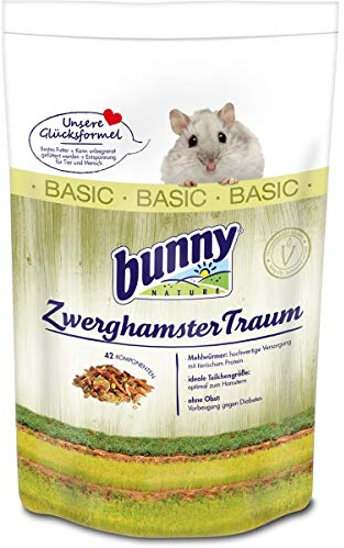 Bunny ZwerghamsterTraum Basic | 600 g | Alleinfuttermittel für Zwerghamster | Mit Mehlwürmern Plus Gemüse & Blüten | Balancierte Long-Life-Rezeptur | Ideale Teilchengröße