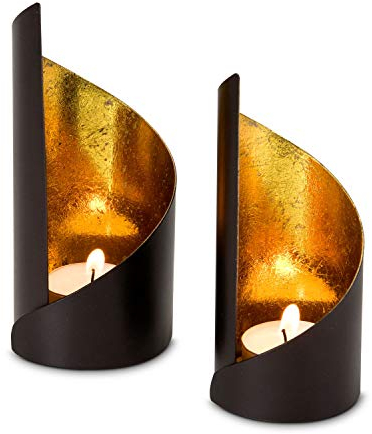 ROMINOX Geschenkartikel Teelichthalter//mit Goldfolienauskleidung, Weihnachten, Grillparty, Valentinstag, Muttertag; Verschiedene Designs (Waves (2er Set))