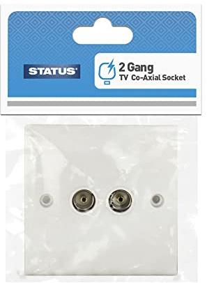 Double antenne TV coaxiale 2 prises standard Blanc à bord carré