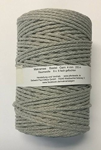 Makrameegarn Makramee Baumwollgarn Bastelgarn HELLGRAU (ähnlich Taupe) 200 Meter 4 mm