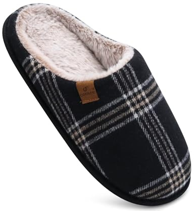 COFACE Zapatillas de Estar en Casa Hombre Tartán Invierno Cálido Forro de Felpa Pantuflas Alta Densidad Espuma de Memoria Zapatos con Antideslizante Suela Tallas 40