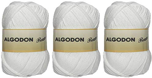 Hilo Ovillo de Algodón Premium 100% Algodón perfecto para DIY y tejer a mano (Color Blanco 100 g, aprox. 220 metros Pack de 3 pcs)