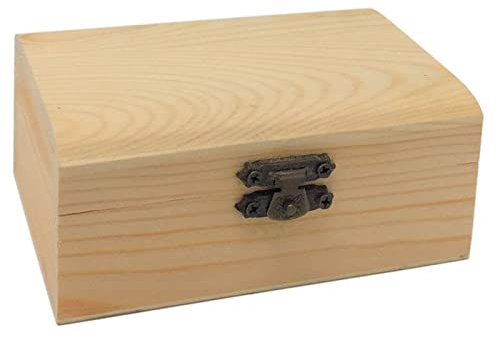 Acan Caja de madera rectangular, tapa con esquinas redondeadas, cierre metálico, cajita, cofre decorativo, almacenaje objetos, joyas, 11,4 x 7,5 x 5,2 cm