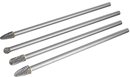 Bestgle lange frässtifte bit 4 stück hartmetall fräser set 6mm schaft doppelschnitt bohre set für bohrmaschine, bohren schleifen trennen fräsen polieren gravieren usw (150-160mm)