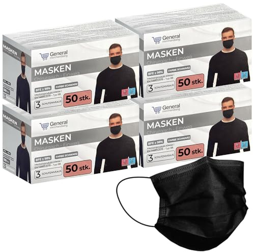 General merchandising kirurgisk mask svart – engångsmask svart typ IIR – svart OP-mask i 3 lager medicinsk mask med BFE ≥98 %