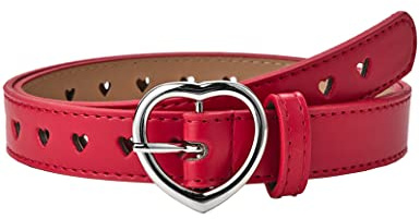 Kiench Mädchen Ledergürtel mit Herz Schnalle Kinder PU Leder Gürtel Rot Hüftumfang 60-85cm = Gesamtlänge 92cm