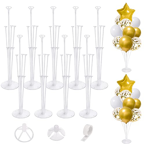 MUAEEOK Ballonständer für Tisch, 71,1 cm Höhe, transparenter Tischballon-Mittelstückständer mit 63 Ballonbechern und Kleber für Geburtstagsparty, Hochzeit, Festival, Luftballons, Dekorationen (9