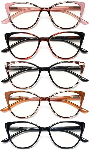 EYEURL 5 Pack Reading Glasses for Women-Cat Eye Blue Light Blocking Readers Fashion Computer Glasses with Spring Hinge Anti-Glare Readers for Women 1.5