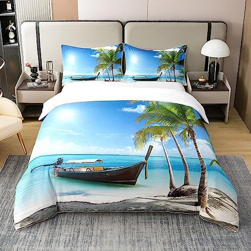 100 % algodón, funda de edredón de 135 x 200 cm, decoración de playa hawaiana, juego de ropa de cama para niños y adultos, funda nórdica tropical de árbol de plam, ropa de cama de verano, funda de