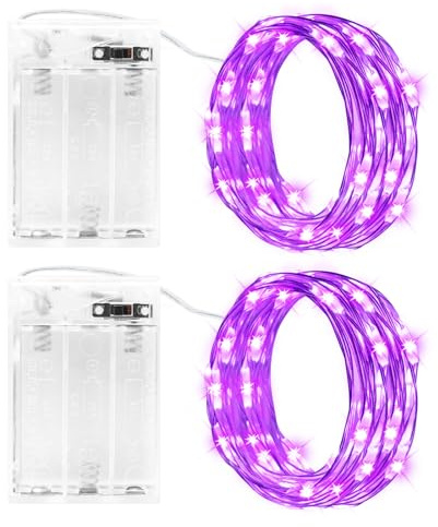 Gcstnn 2 Pcs Stringa Luci Led a Batteria, 3metri 30 Led Rame Filo Catene Luminose Lucine Fata Luci con timer per Camere, Terrazze, Halloween, Natale, Decorazione, Viola