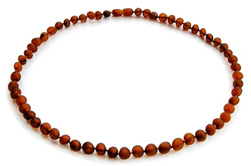 Amber Guru Baltic Amber Necklace for Women and Men (Authentic, Certified) - 17.7 Inches, Raw/Unpolished Beads - Handcrafted Unisex Amber Bead Jewelry for Adults (Cognac)