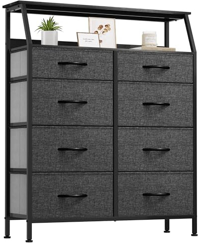 YITAHOME Commode en Tissu avec 5 tiroirs, Meuble de Rangement Pratique, Armoire pour Salon, Chambre d'enfant, Couloir,Noir Gris