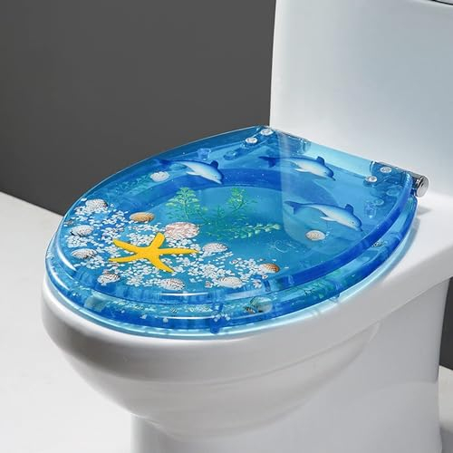 Brigtviee Harz WC-Sitz Oval Ruhig Langsam Schließen Badezimmer WC-Deckel, Verdicken Toilettensitz Schnellspanner Einstellbare Scharniere Top Fix Einfach Zu Reinigen Installieren Loo Deckel,f