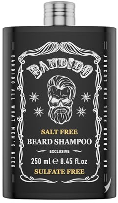BANDIDO Shampoo Senza Sale Barba Uomo 250 ml – Shampoo Barba Uomo Naturale e Delicato – Cura e Crescita della Barba – Profumo Fresco – Idea Regalo Perfetta