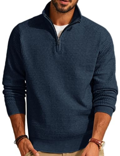 PJ PAUL JONES Pull Troyer pour homme avec fermeture éclair, col en V, col montant, bleu roi, XL