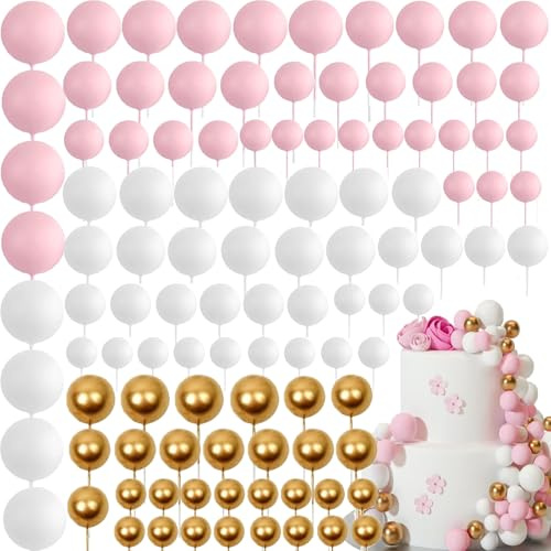 108 Pezzi Topper Foam Ball Torta,Decorazioni Torta Compleanno Cake Topper Palline per Matrimonio Compleanno Shower (rosa)