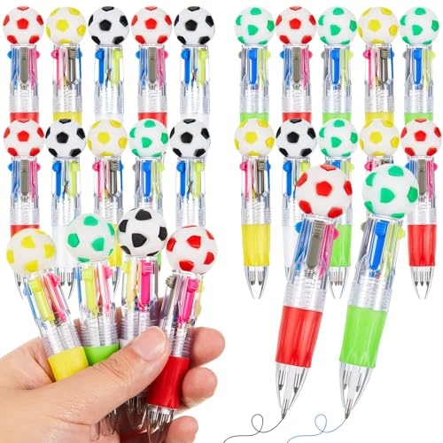 Kosiz 24 Pack Soccer Party Favors Sport Pen Multicolor 4 in 1 0.5mm Ballpoint Pen for Office Sport Lover Novelty Gifts Goodie Bags Stuffers