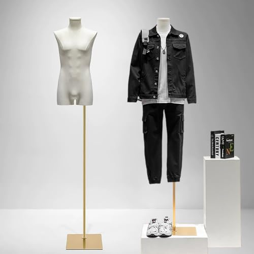 FWTXZTER Manichino Uomo, Busto Manichini Sartoriale Regolabile in Altezza (160-240cm), Abbigliamento Maschile Mezzo Mannequin Sartoeia Appendiabiti Magliette per la Presentazione di Indumenti