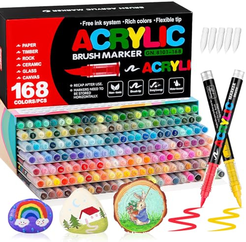 VAKKI 168 Colores Rotuladores Acrilicos, Acrylic Markers Para Colorear Adultos, Marcadores AcríLicos Para Colorear, Piedra, CaligrafíA, Madera, Lienzo, Vidrio, CeráMica