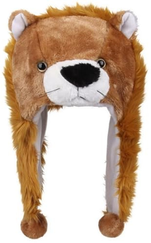 Naichuo Plush Animal Hat with Ear Flaps, Cozy Novelty Party Cap for for Kids Teens Adults Halloween Christmas(Lion)