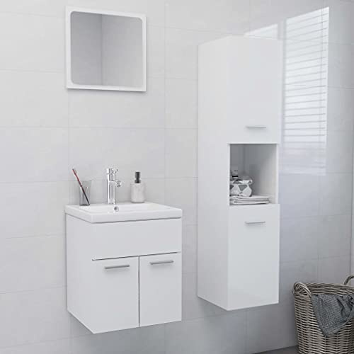 LLEZKBR Möbelsets Badmöbel Sets Badmöbel Set Hochglanz Weiß Holzwerkstoff