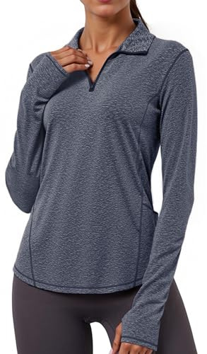 Gyabnw T-Shirt Sportiva Donna Manica Lunga Maglie Sportive Maniche Lunghe on Zip Top Palestra Donna Colletto con Cerniera Tennis Yoga Running Trekking