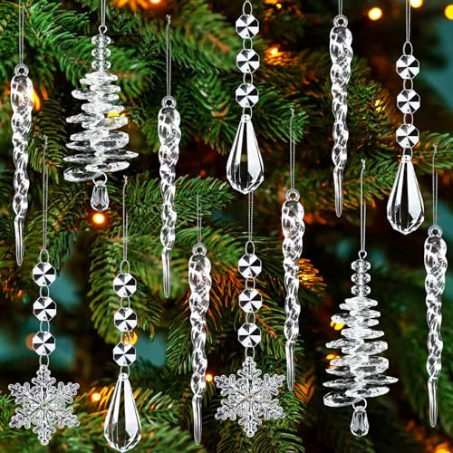 Kiiwah 13 Pezzi Cristalli per Albero di Natale, Decorazioni Ghiaccioli Fiocchi di Neve Cristalli di Ghiaccio per Albero di Natale per Linea, Appendi Alla Porta, Il Camino o la Finestra