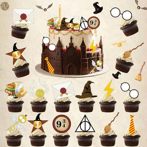 WiDream 24 Piezas Wizard Cake Topper, Cupcake Toppers Mágicos, Decoración De Pastel De Mago, Cupcake Toppers para Pasteles Postre Mollete del Tema del Mago para Fiestas Temáticas, Halloween, Navidad