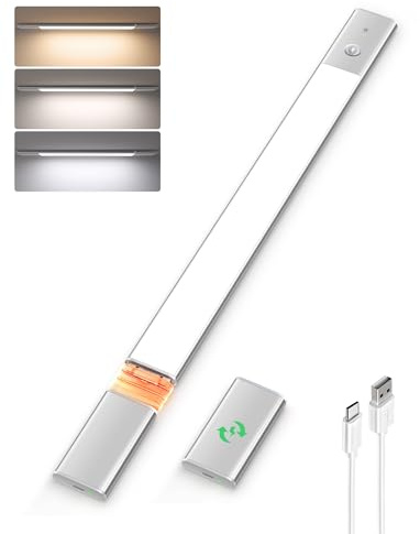 EZVALO Illuminazione per Armadio Senza Fili 50CM, Batteria Rimovibile da 2200mAh, Lampada da Incasso per Cucina LED 3 Temperature di Colore Regolabili, Luce per Armadio con Sensore di Movimento per